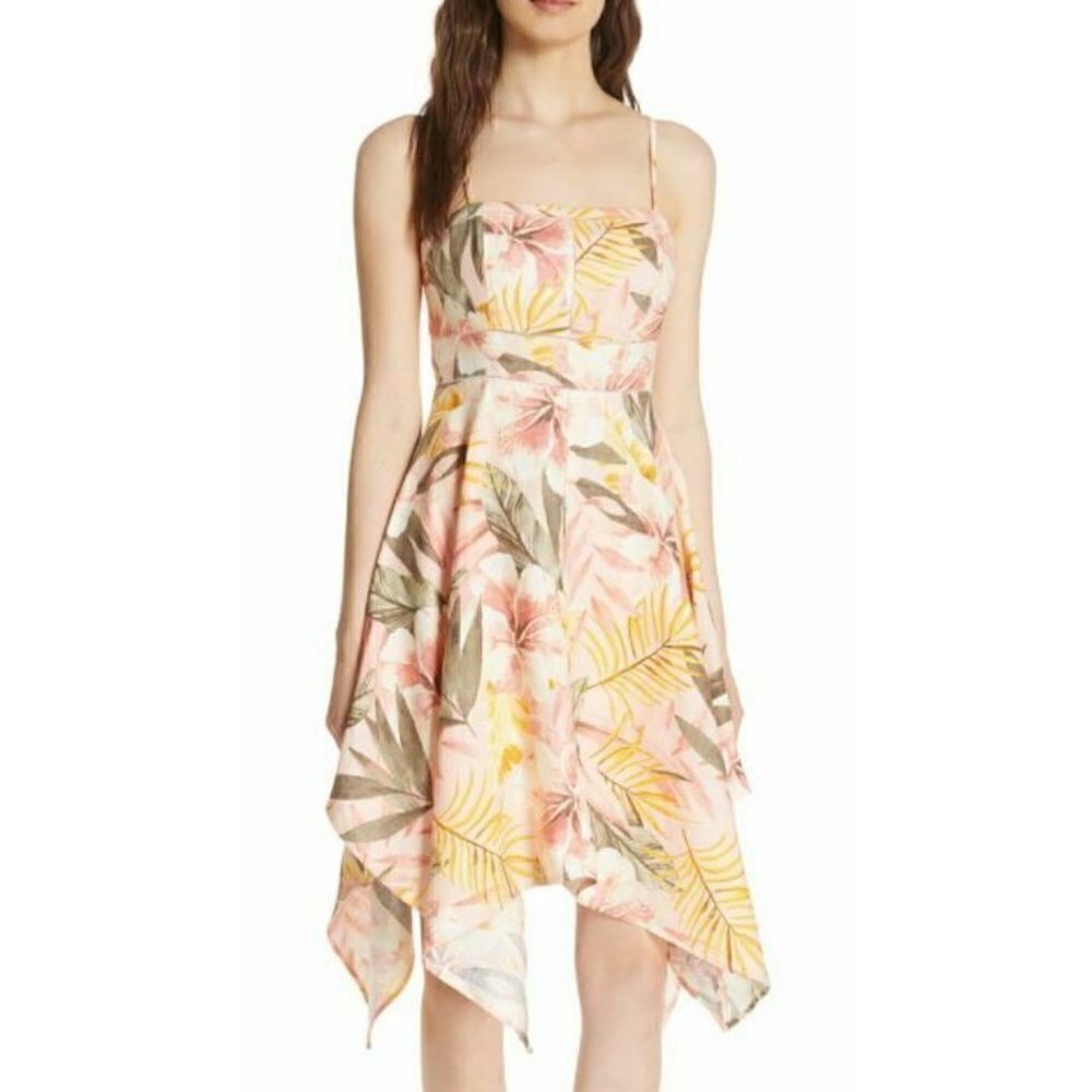 Joie Phara Hawaiian Dress Pink Linen Hibiscus 0
